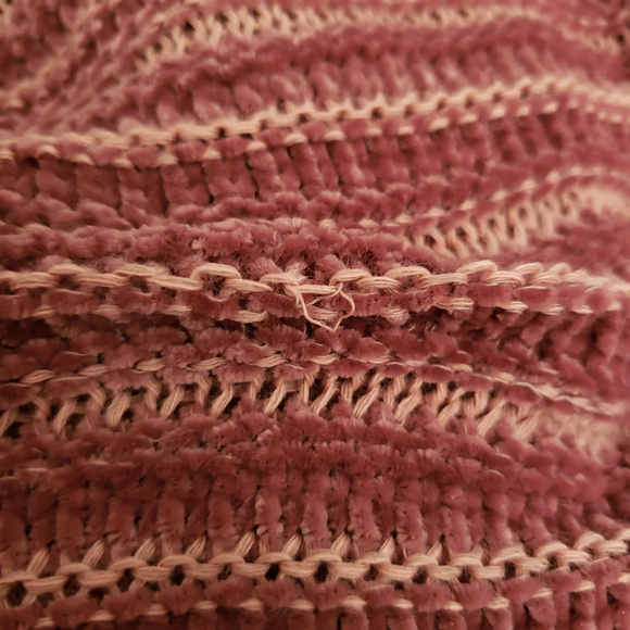 Susina Petite Medium Pink White Stripe Open Knit Shawl Collar Cardigan Sweater - Picture 4 of 5